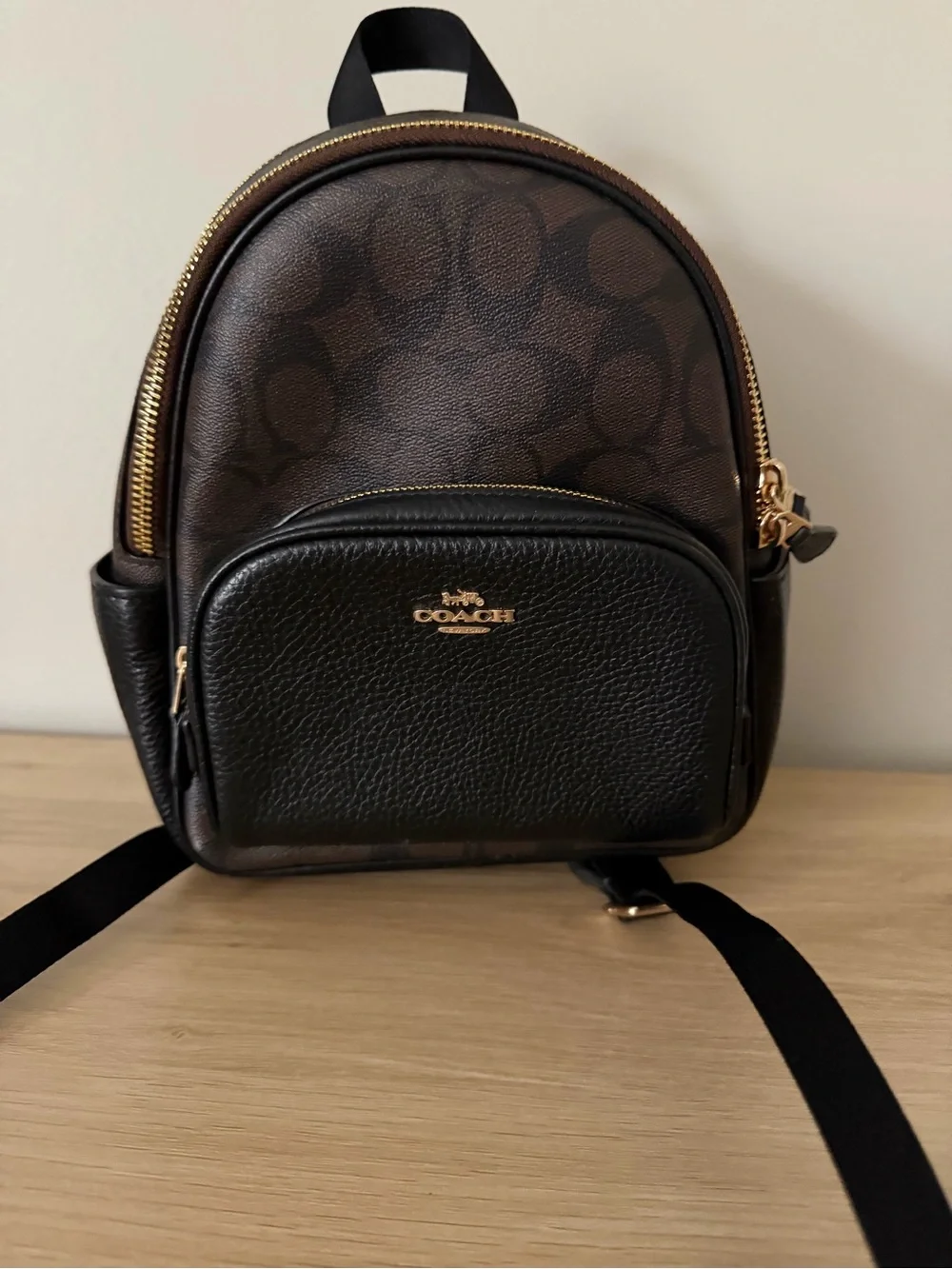 Coach Mini Backpack in Brown and Black with Gold Hardware